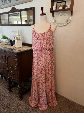 Derby, Wedding, Spring, Elle Pink Floral Maxi Dress with Spaghetti Straps